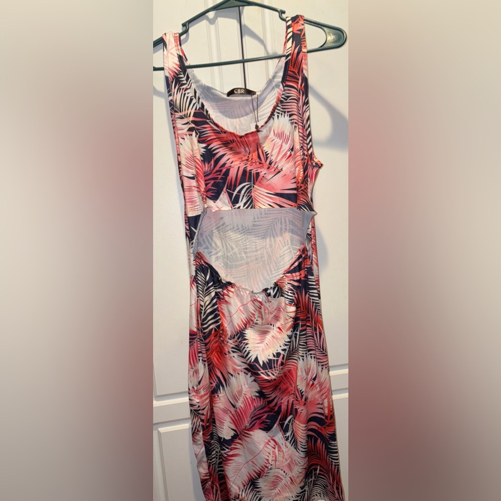 CBR Pink and White Tropical Backless Dress